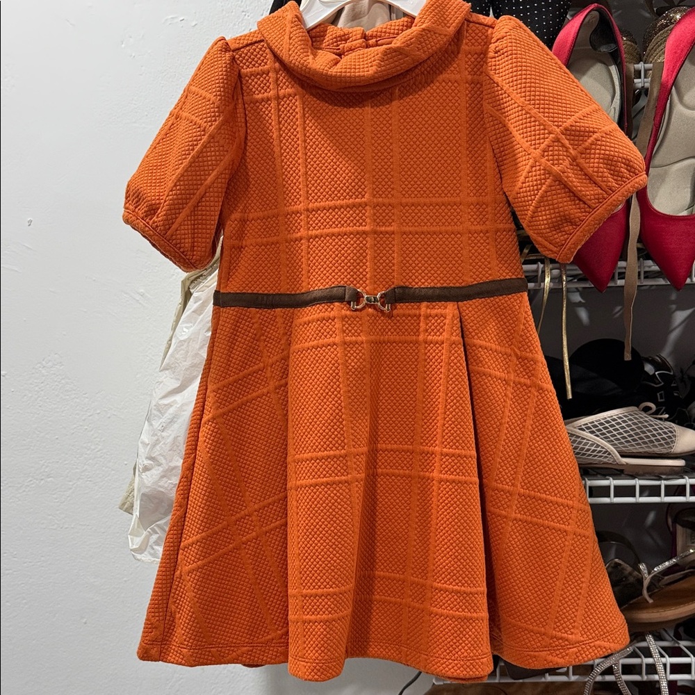 Janie and Jack Orange Textured Kids Dress - Picture 5 of 5